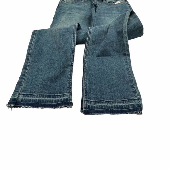 Free People Straight Leg Slit Raw Hem Jeans Kentucky Blue Medium Wash NEW - Picture 7 of 11